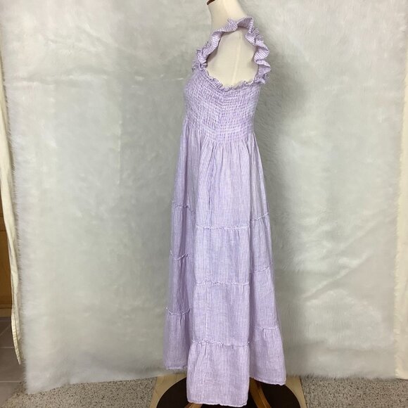 Hill House Lilac Purple & White Stripe Ellie Linen Smocked The Nap Dress - Picture 3 of 7